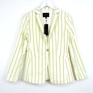 Banana Republic White Neon Yellow Vertical Pinstripe Long Lean Blazer Jacket NEW